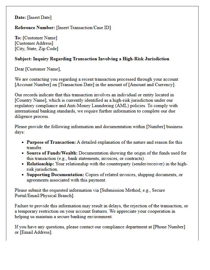 High-Risk Jurisdiction Transaction Inquiry Letter