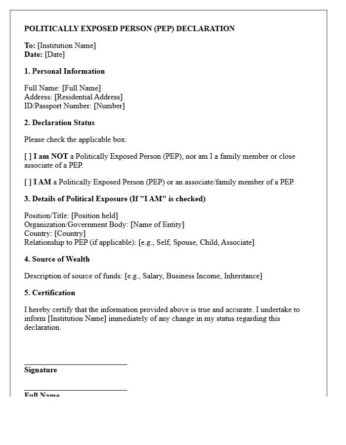 Politically Exposed Person Declaration Letter