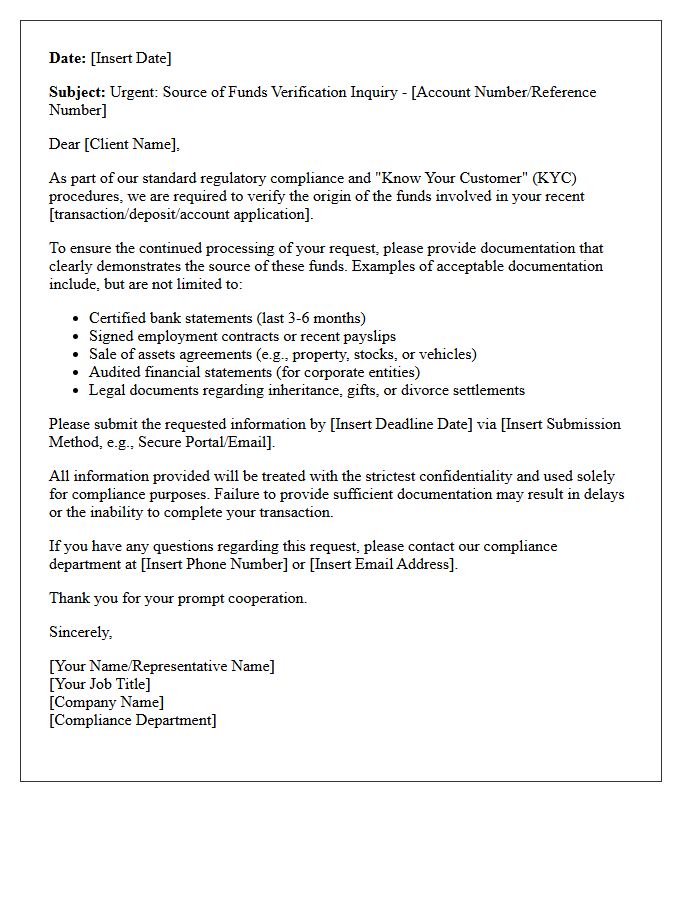 Source of Funds Verification Inquiry Letter