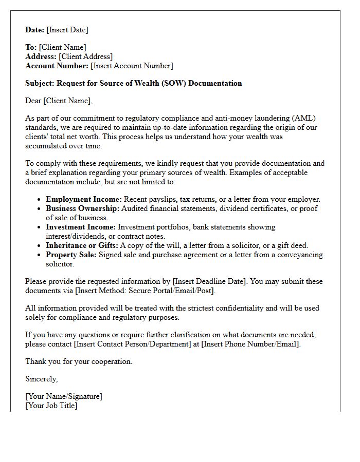 Source of Wealth Documentation Request Letter