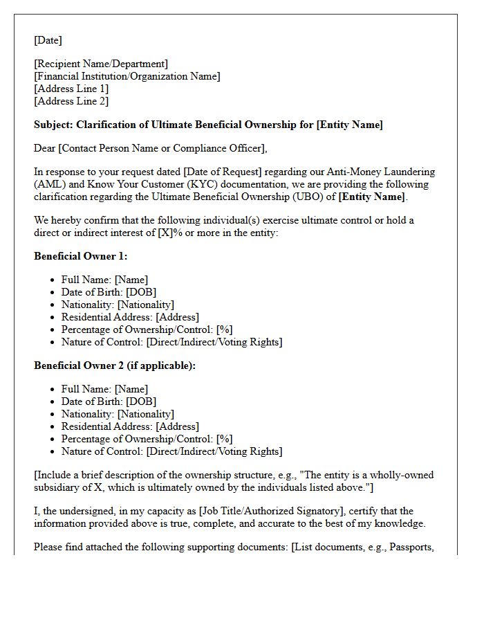 Ultimate Beneficial Ownership Clarification Letter
