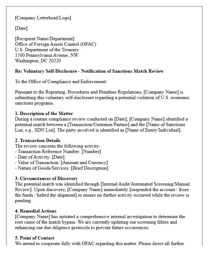 Voluntary Self-Disclosure Sanctions Match Review Letter