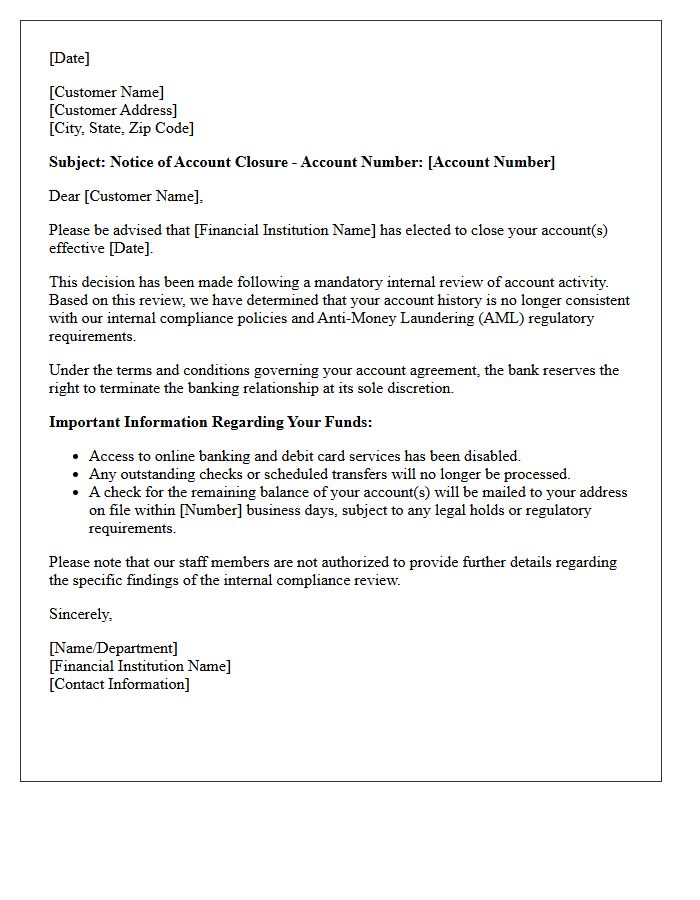 Account Closure Notice Letter for Anti-Money Laundering Violations