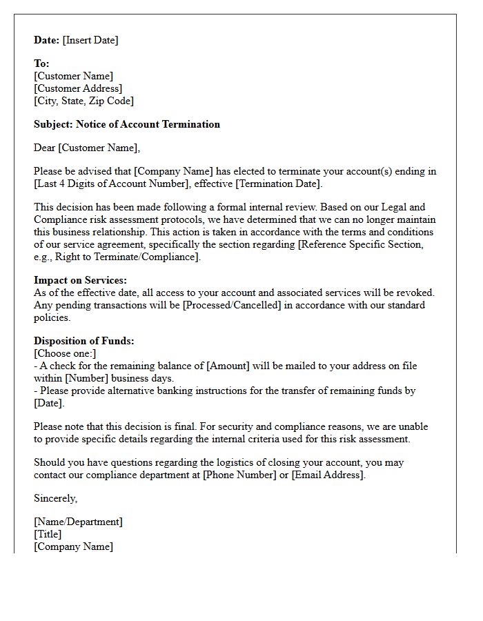Legal and Compliance Risk Account Termination Letter