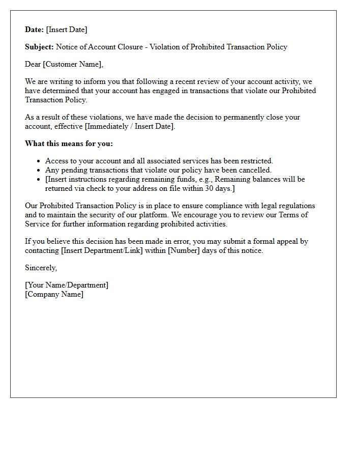 Prohibited Transaction Policy Violation Closure Letter