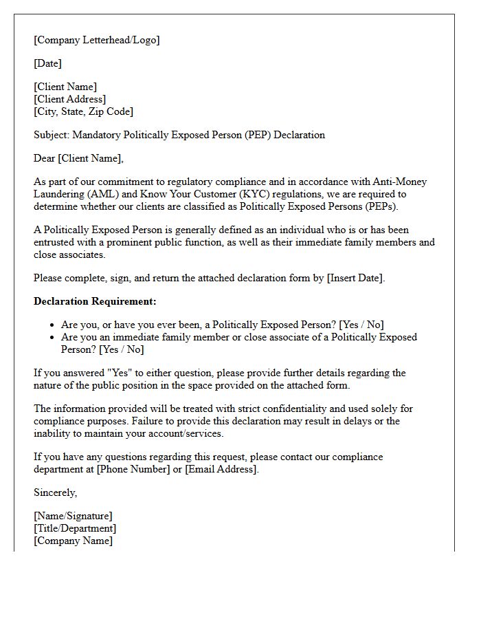Initial Politically Exposed Person Declaration Request Letter