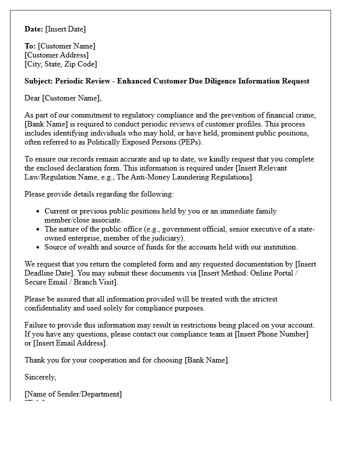 Retail Banking Politically Exposed Person Screening Request Letter