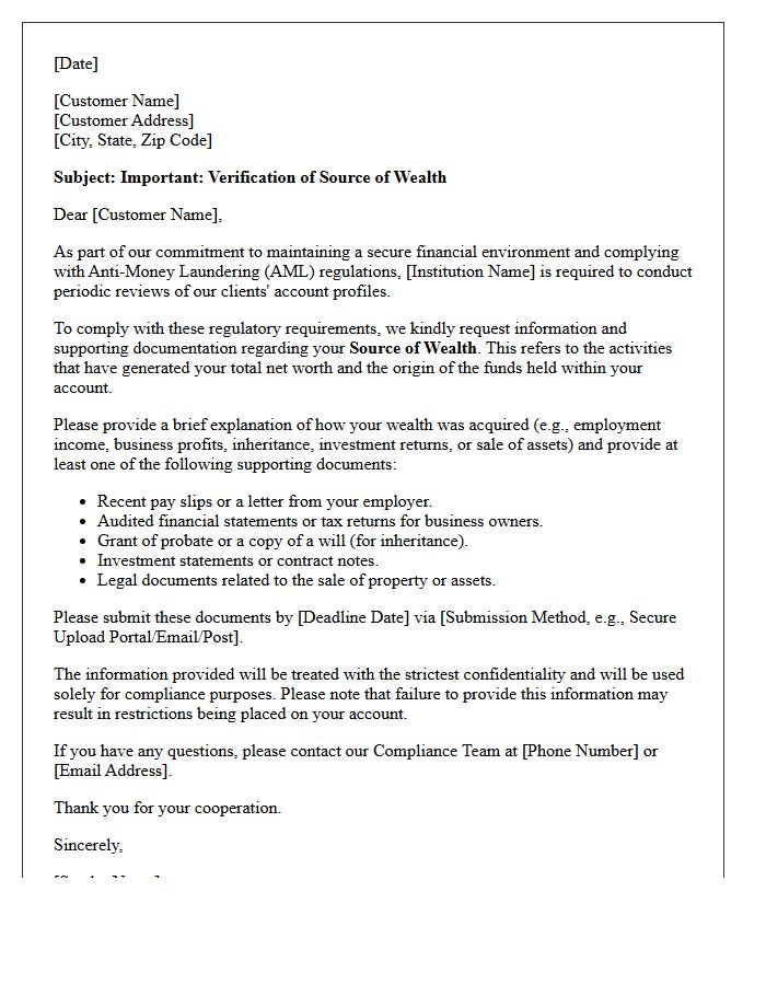 Anti-Money Laundering Review Source of Wealth Verification Request Letter