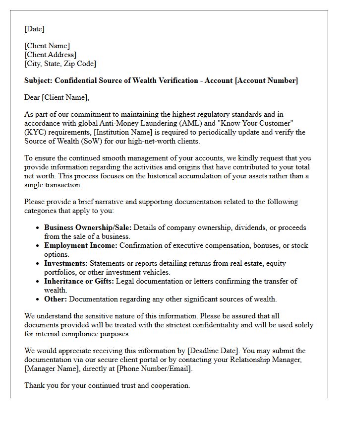 High Net Worth Individual Source of Wealth Verification Request Letter