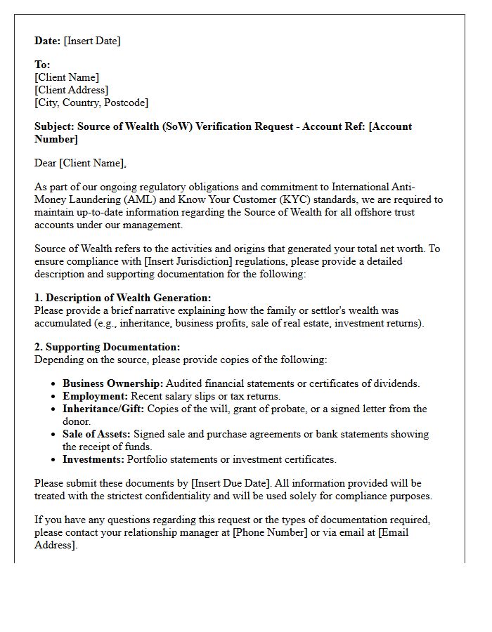 Offshore Trust Account Source of Wealth Verification Request Letter