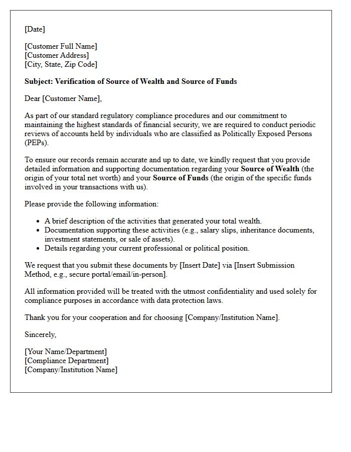 Politically Exposed Person Source of Wealth Verification Request Letter