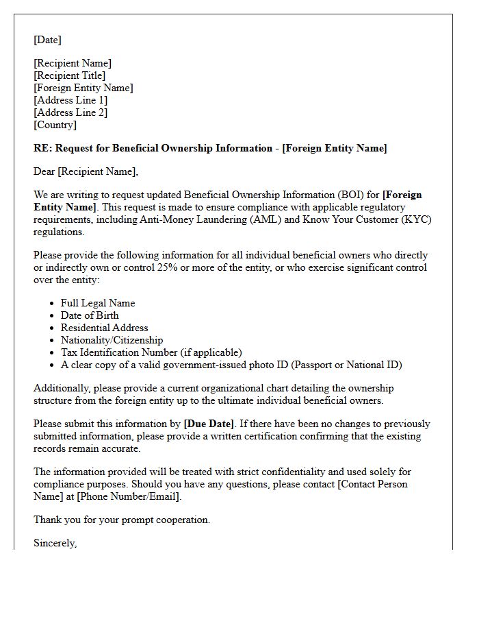 Foreign Entity Beneficial Ownership Information Request Letter
