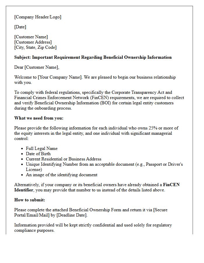 Initial Customer Onboarding Beneficial Ownership Information Request Letter