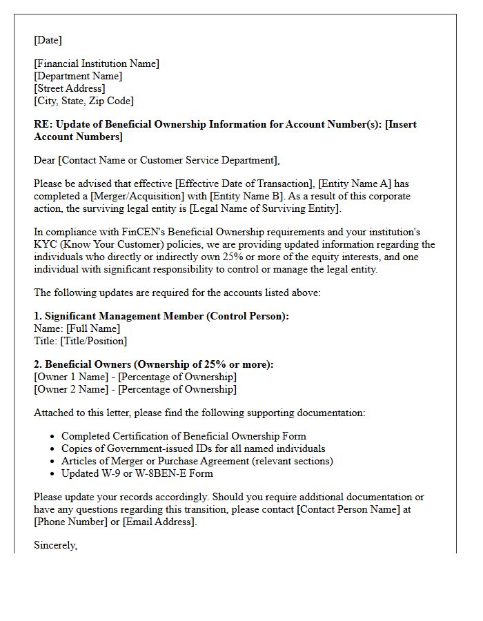 Merger And Acquisition Account Beneficial Ownership Update Letter