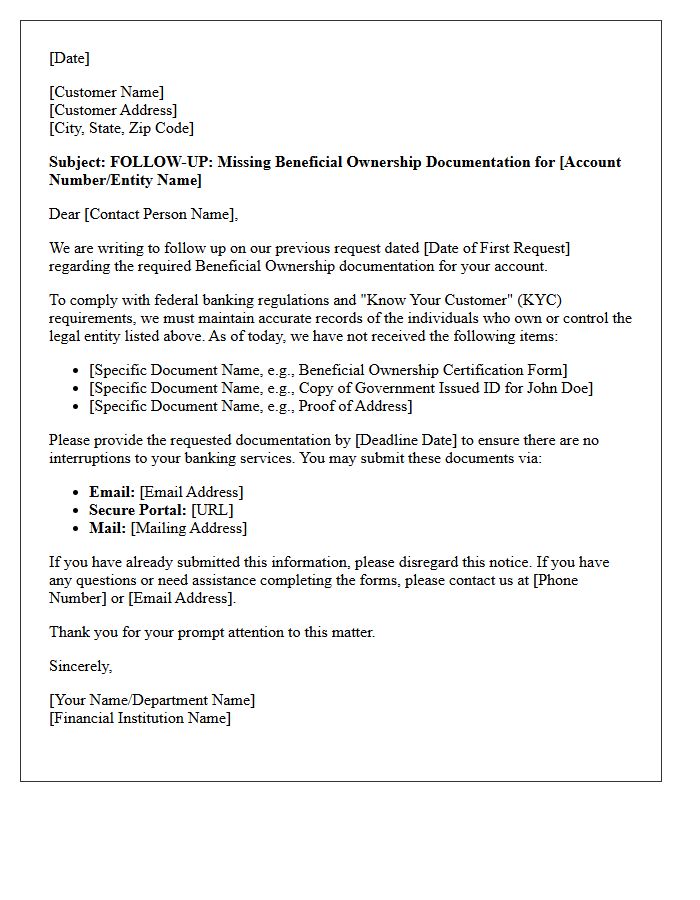 Missing Documentation Beneficial Ownership Follow-Up Letter