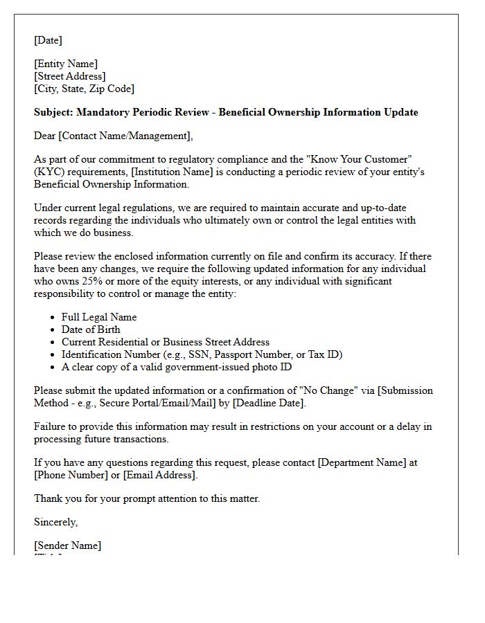 Periodic Review Beneficial Ownership Information Update Letter