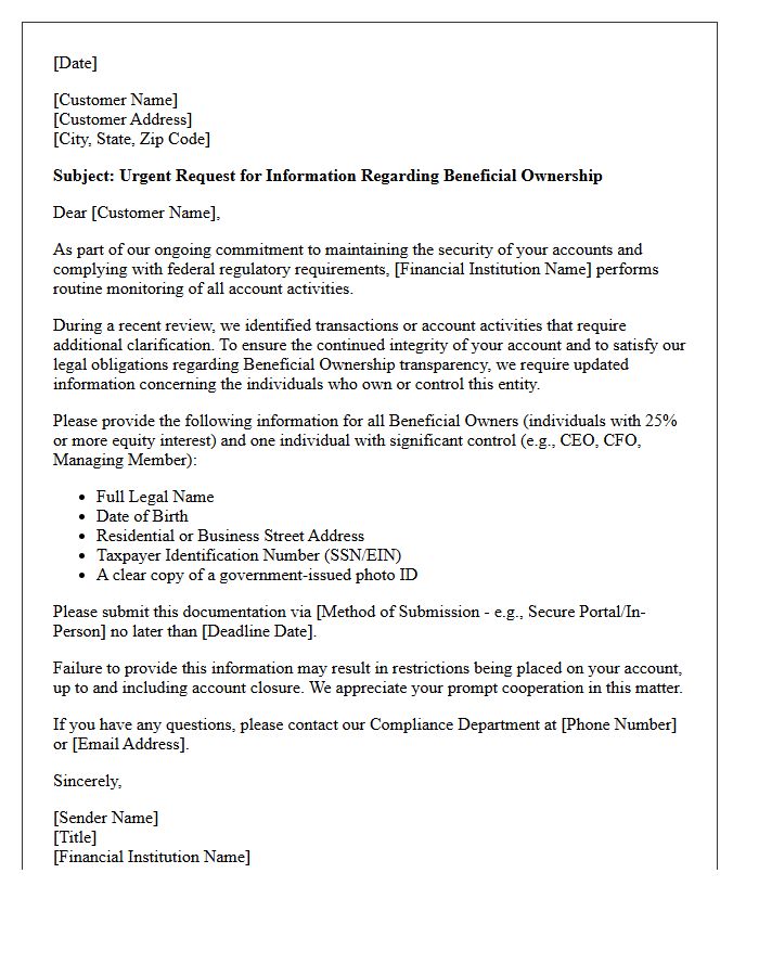Suspicious Activity Triggered Beneficial Ownership Inquiry Letter