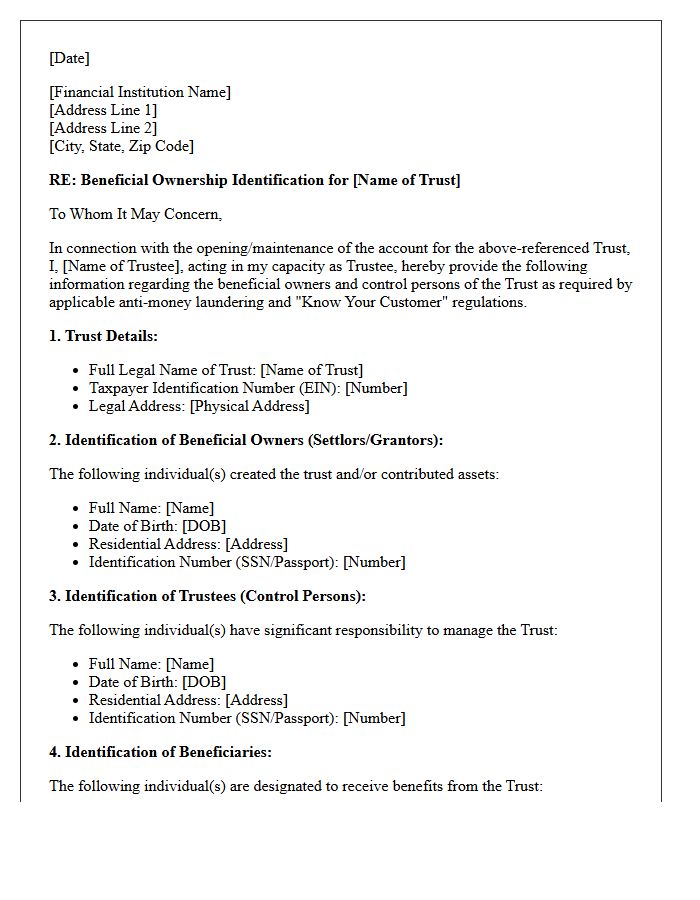 Trust Account Beneficial Ownership Identification Letter