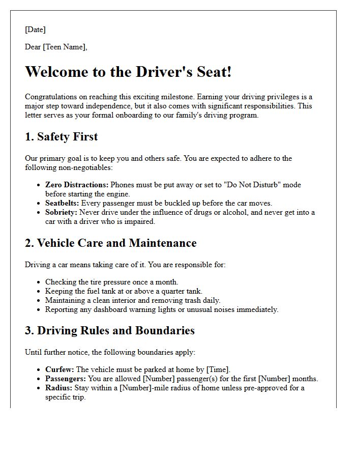 Comprehensive Teen Driver Onboarding Welcome Letter