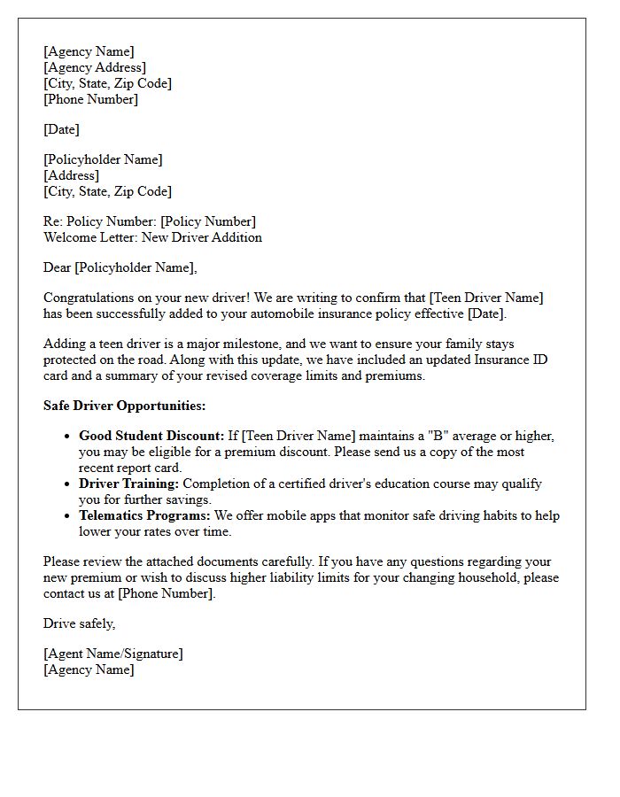 New Teen Driver Policy Update Welcome Letter