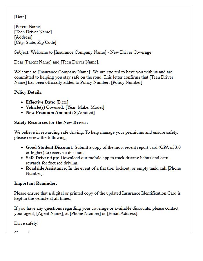 Parent and Teen Driver Insurance Welcome Letter