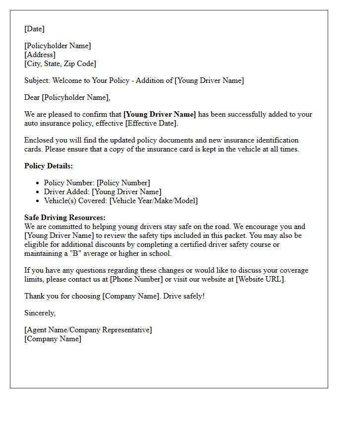 Policy Addition Welcome Letter for Young Drivers