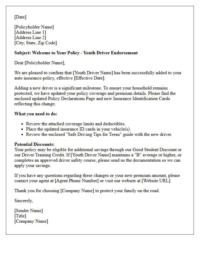 Youth Driver Policy Endorsement Welcome Letter
