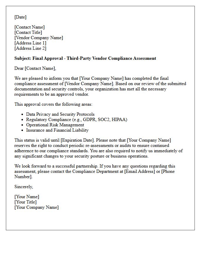 Final Third-Party Vendor Compliance Assessment Approval Letter