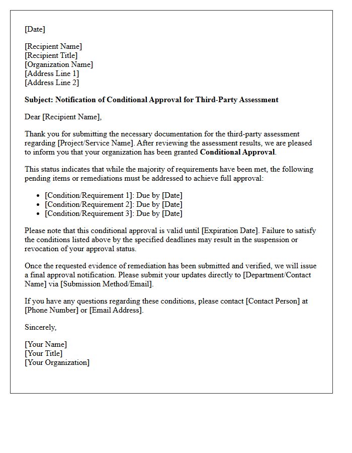 Third-Party Assessment Conditional Approval Notification Letter