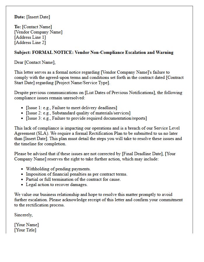 Vendor Non-Compliance Escalation And Warning Letter