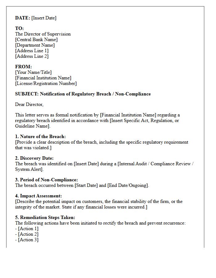 Central Bank Regulatory Breach Disclosure Letter