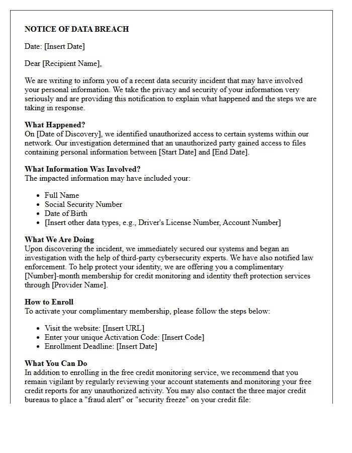 Complimentary Credit Monitoring Offer and Breach Letter