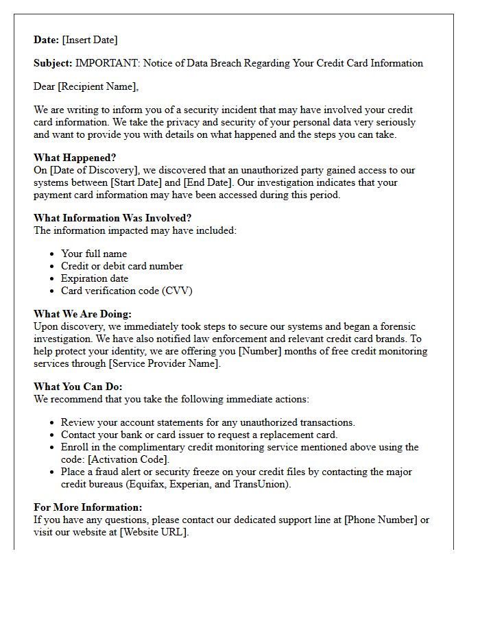 Credit Card Information Breach Warning Letter