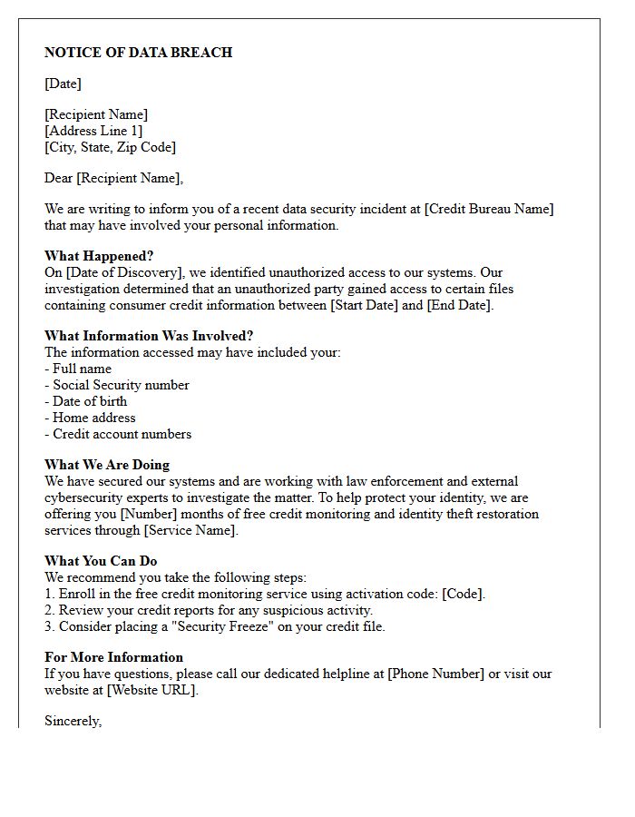 National Credit Bureau Breach Alert Letter