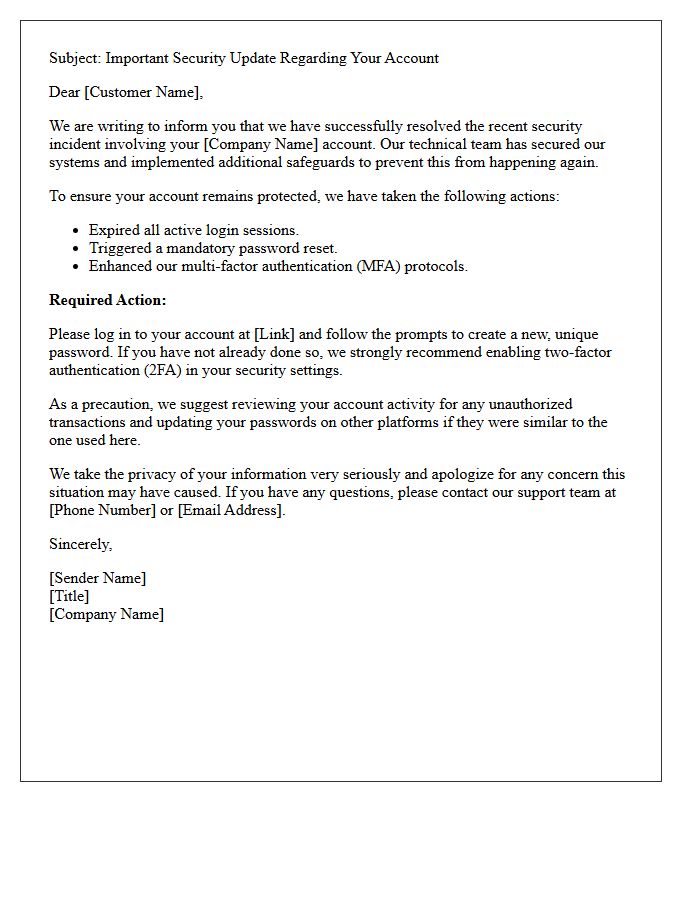 Post-Breach Resolution and Account Security Letter