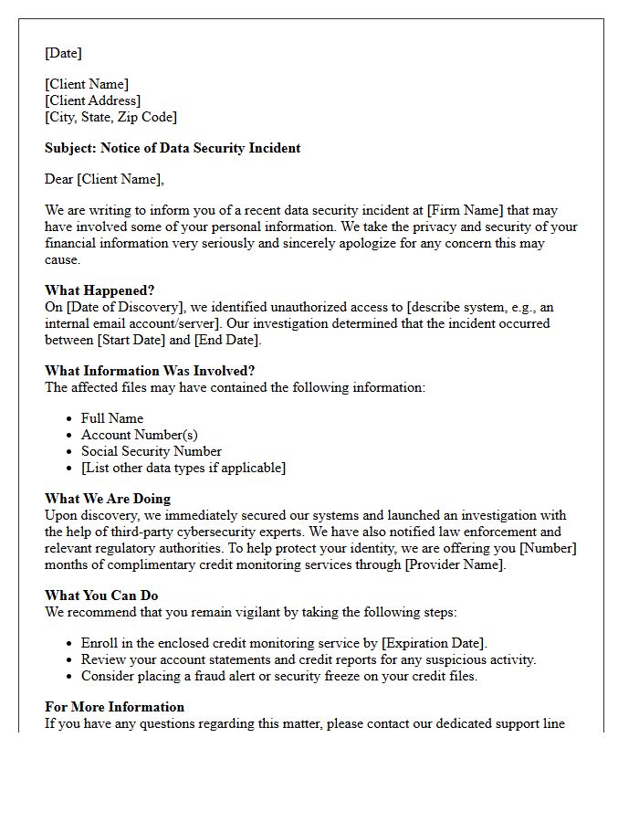 Wealth Management Client Privacy Breach Letter