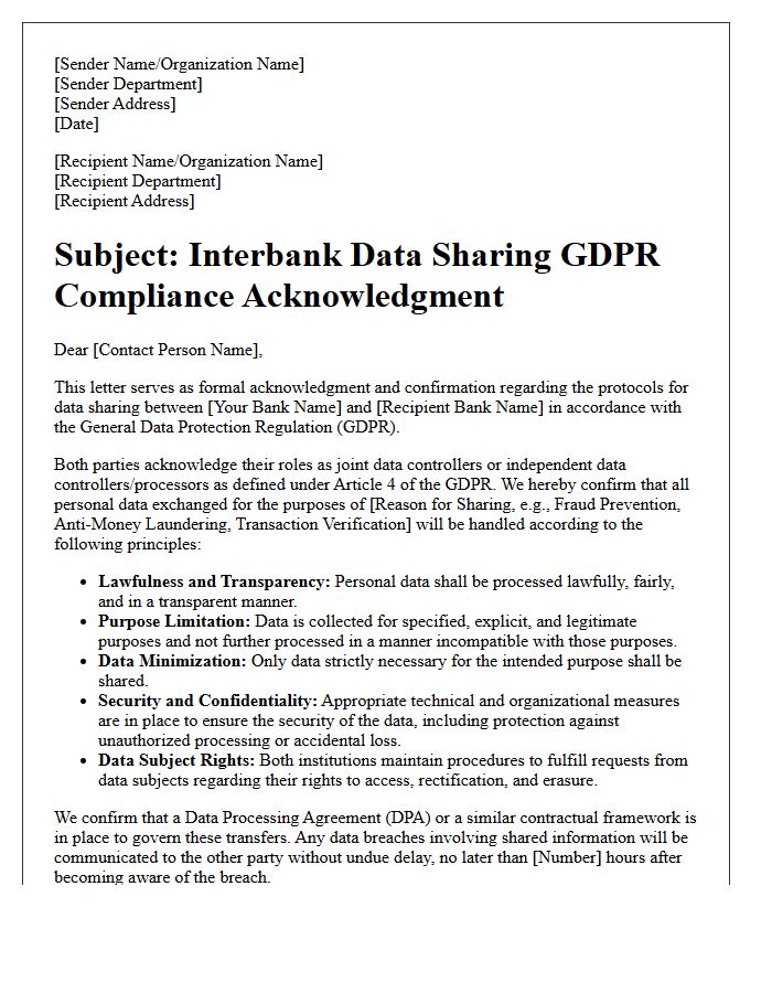 Interbank Data Sharing GDPR Compliance Acknowledgment Letter