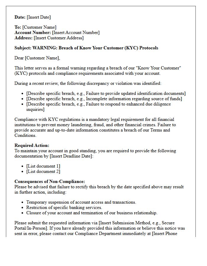 Know Your Customer Protocol Breach Warning Letter