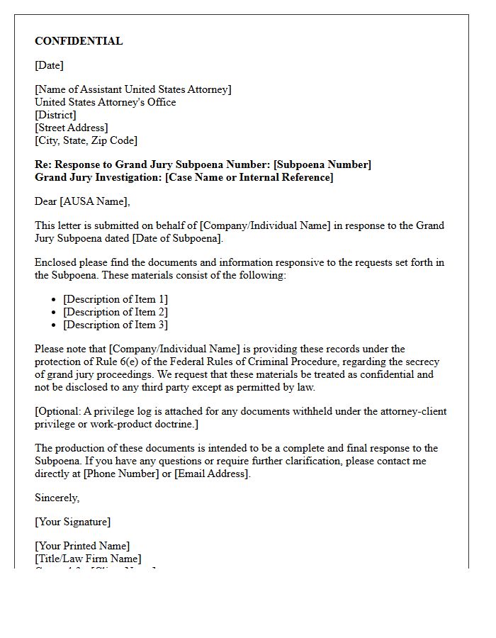 Grand Jury Subpoena Confidential Response Letter