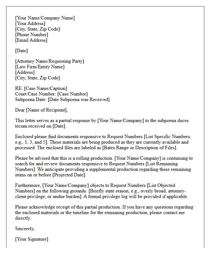 Partial Production Subpoena Response Letter