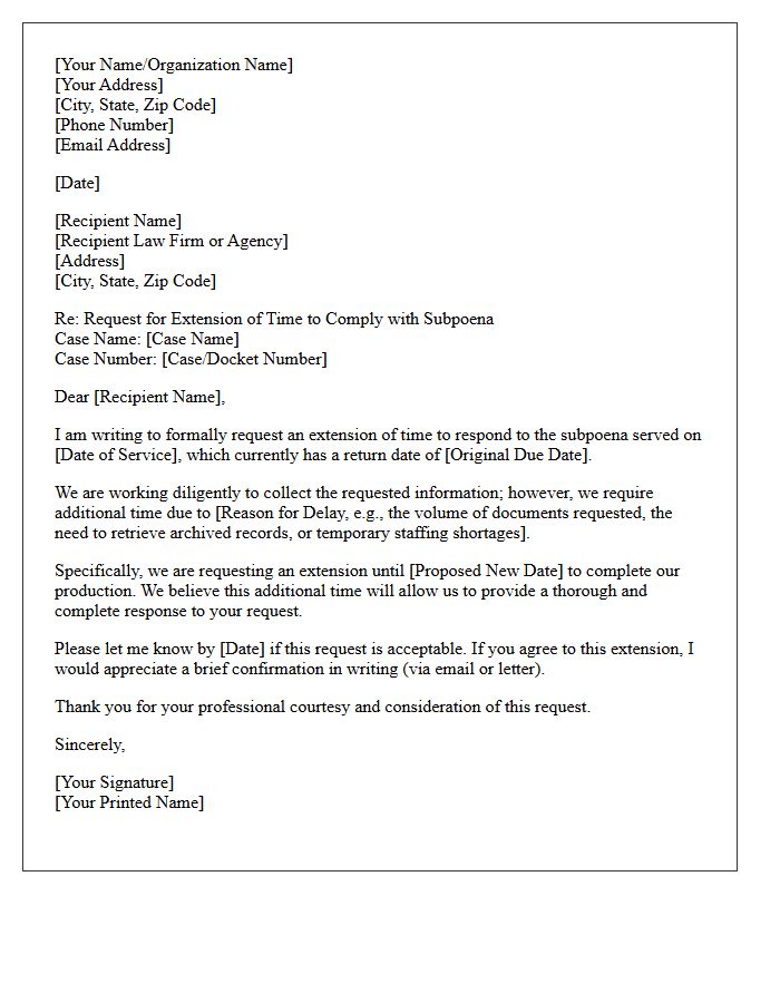 Subpoena Deadline Extension Request Letter