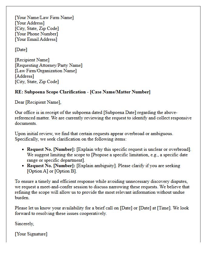 Subpoena Scope Clarification Request Letter