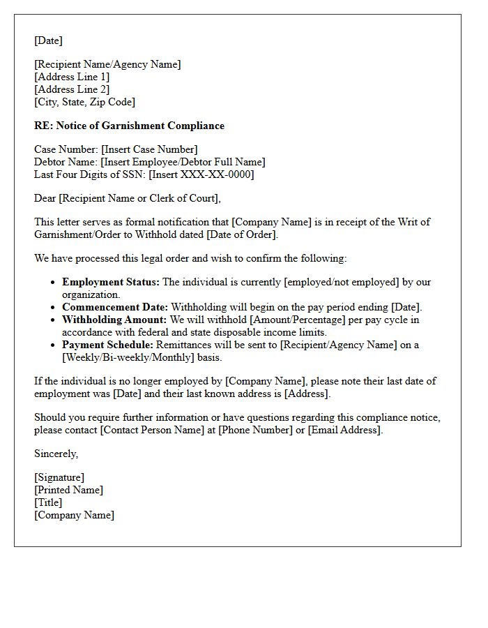 Legal Process Garnishment Compliance Letter