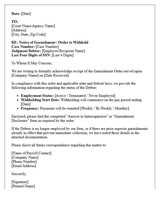 Third-Party Garnishment Compliance Letter