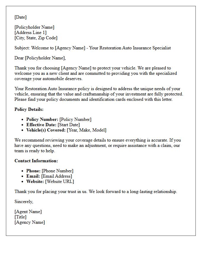 Agency Welcome Letter for Restoration Auto Insurance