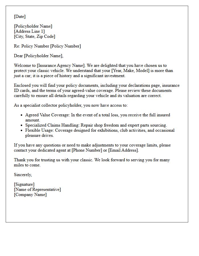 Classic Vehicle Collector Insurance Welcome Letter