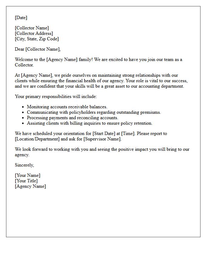 Collector Welcome Letter to Our Insurance Agency Family