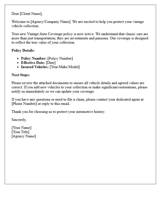 New Collector Welcome Letter for Vintage Auto Coverage
