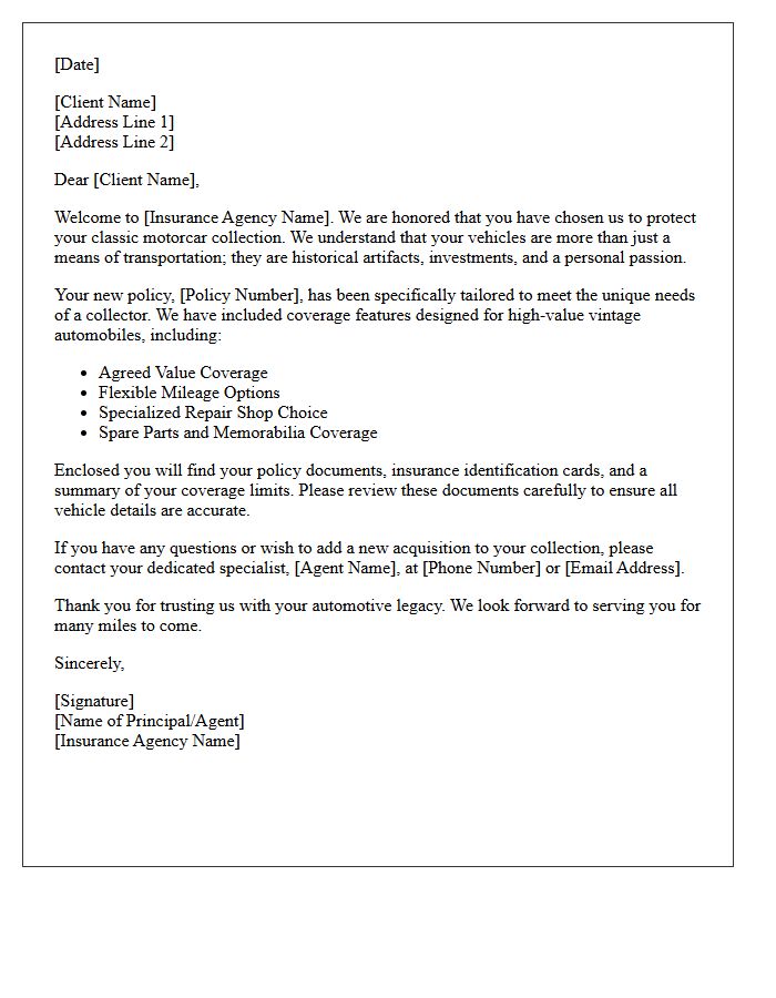 Welcome Letter for Classic Motorcar Insurance Collectors