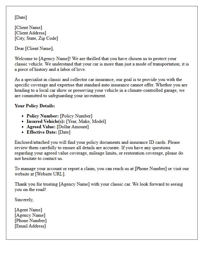 Welcome Letter to Our Classic Car Insurance Agency